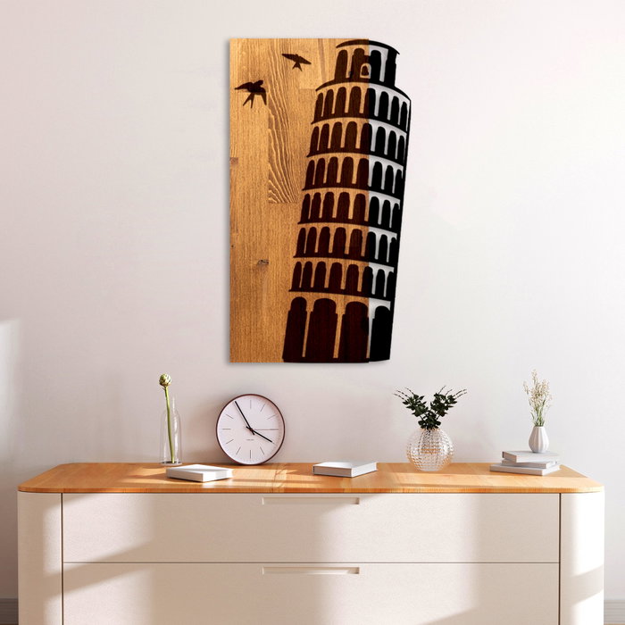 Wallity Torre de Pisa - Escultura de pared de madera y metal en Nogal y Negro